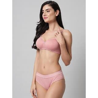 (Pack of 1) DoctorLingerie Solid Pink Lingerie Set - B Cup Padded Bra Panty view 2