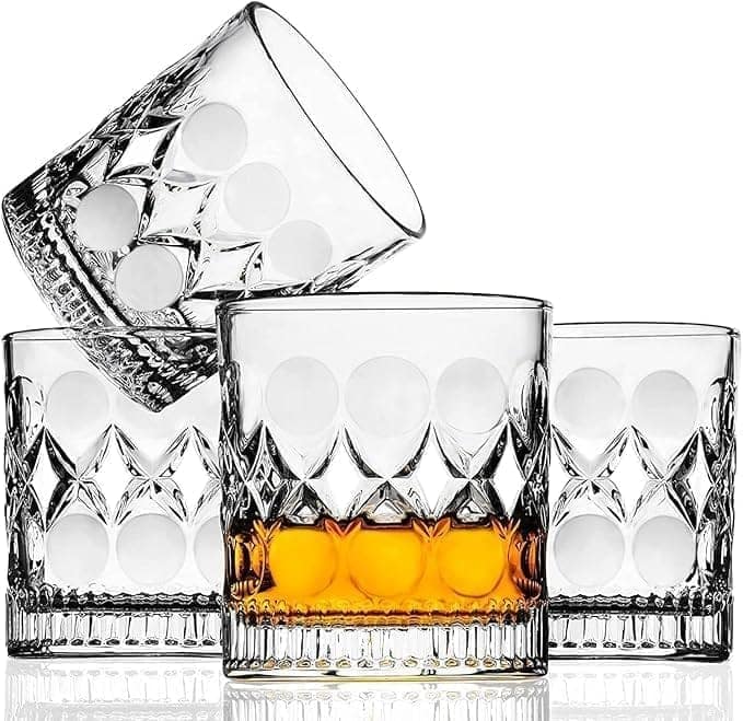 Crystal Square Whiskey Glass Clear Heavy Base Rocks Barware Glasses Diamond Glass for Scotch, Bourbon and Cocktail Drinks for Whiskey Glasses 280 Ml