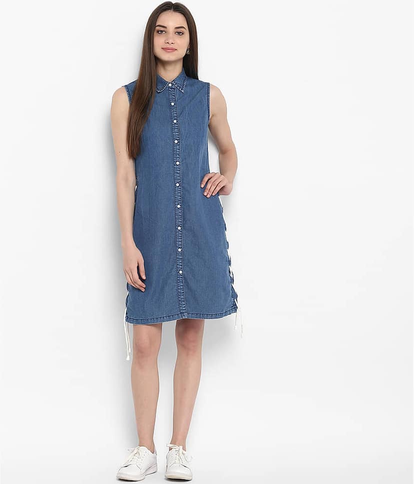 StyleStone Women Denim Fit & Flare Dress ( Blue ) view 2