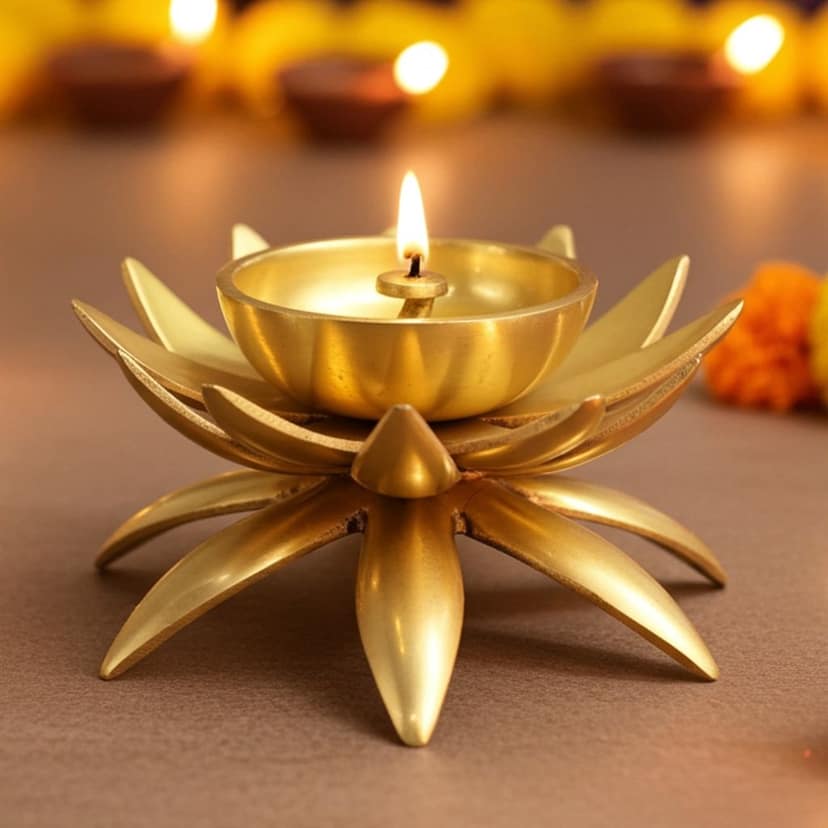 Brass Table Decor Kamal Deepak, Oil Lamp - Lotus Design Oil Lamp for Temple & Home, Height : 3 Inch (BSMAS1503 A)