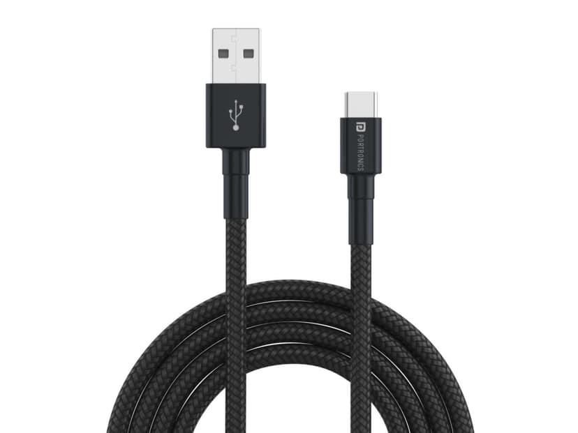 Portronics Konnect B Micro USB Cables For Fast Charging & Data Sync 3.0 Amp with PVC Heads, Nylon Braided, 1 mtr - Black