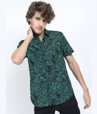 Ketch 100% Cotton Slim Fit Printed Half Sleeves Men's Casual Shirt - Black ( Pack of 1 )