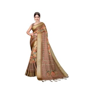 womens cotton silk printed saree with unstitched blouse 5mtr peach pid63895