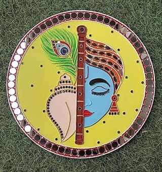 Rema Fabtex Art - Lippan Art Mirror Wall Decor Handmade Wall Art -Kanha 12 inch x 12 inch