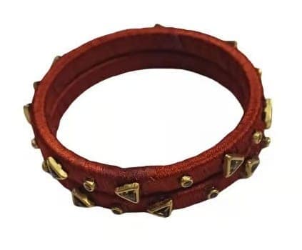 Elegant Maroon Thread Studded Bangles Set view 3
