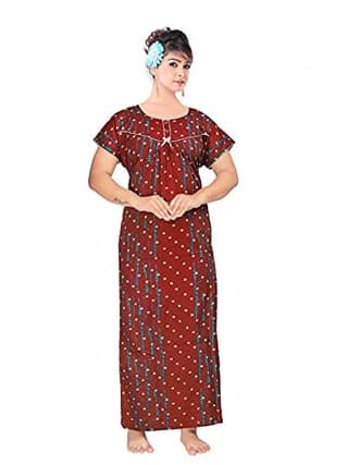 VALENCIA SLEEPWEAR Women's Pure Cotton Printed Maxi Nighty with Pocket Nightdress Night Suit Gown for Women and Girls Nightwear Female for Regular Use Nightgown Free Size, Bandhani