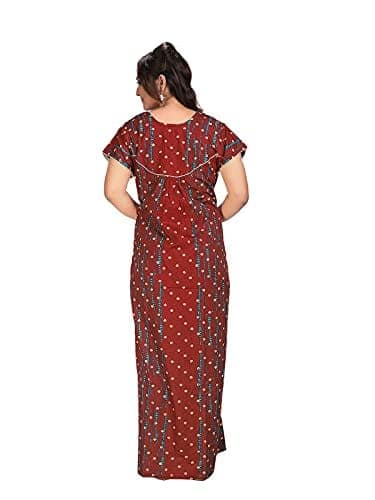 VALENCIA SLEEPWEAR Women's Pure Cotton Printed Maxi Nighty with Pocket Nightdress Night Suit Gown for Women and Girls Nightwear Female for Regular Use Nightgown Free Size, Bandhani view 3