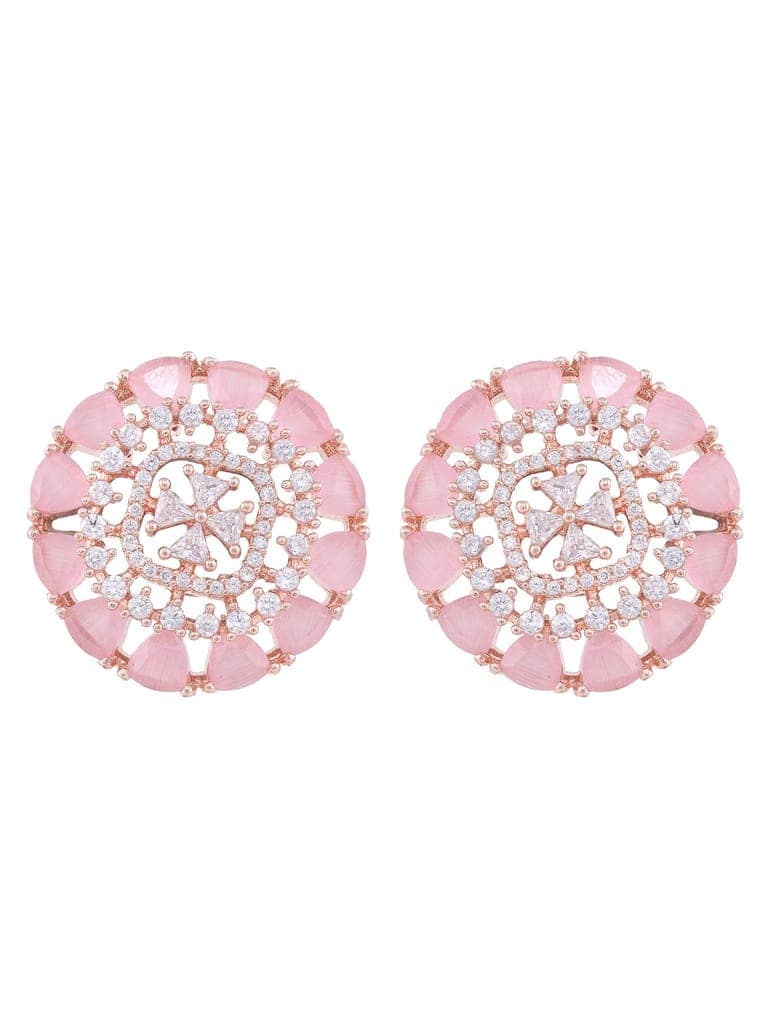Subtle Light pink tops Rose Quatz studs AD handcrafted rose gold plated earrings view 2