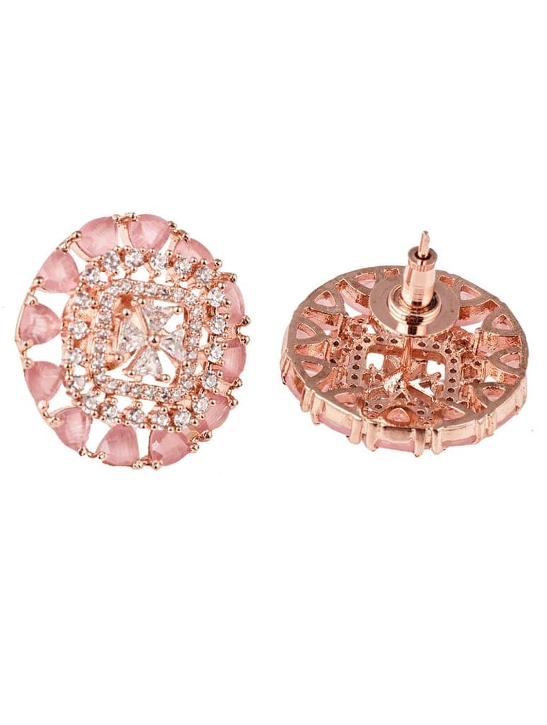 Subtle Light pink tops Rose Quatz studs AD handcrafted rose gold plated earrings view 3
