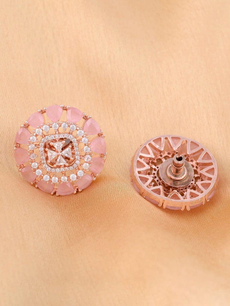 Subtle Light pink tops Rose Quatz studs AD handcrafted rose gold plated earrings view 5