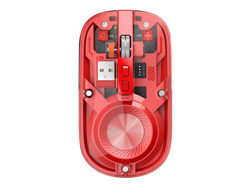 Portronics Toad 8 Transparent Wireless Bluetooth Mouse with Dual Wireless (BT + 2.4 GHz), Rechargeable Battery, Noise-Free Clicking, Show/Hide Desktop, Multi-Device Pair, Adjust Sensitivity - Red