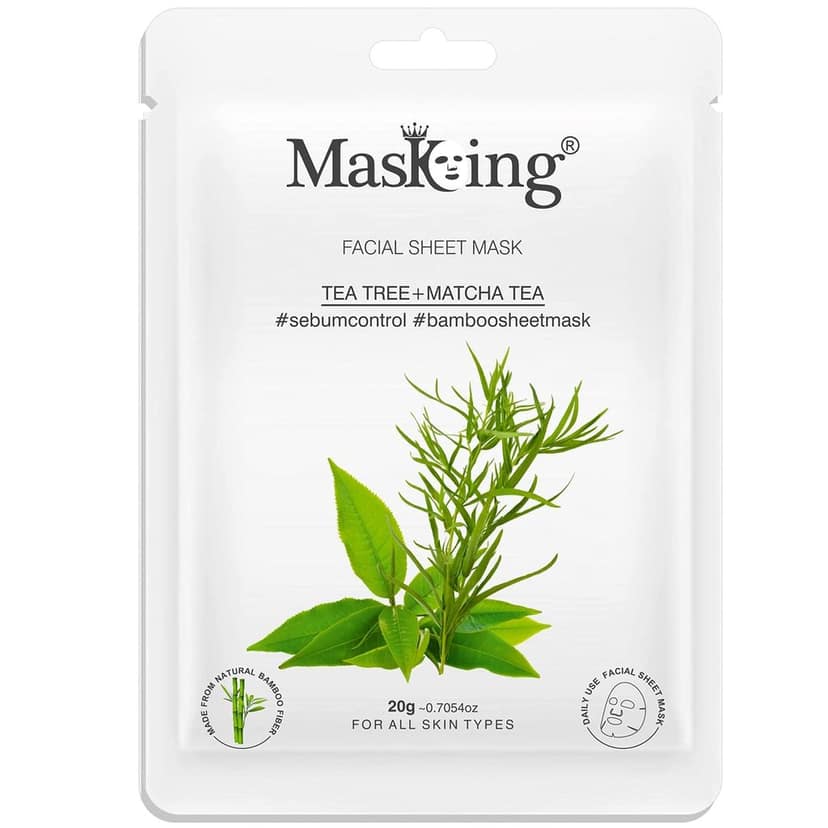 MasKing Bamboo Facial Sheet Mask of Tea Tree & Matcha Tea for Sebum Control Ideal for Women & Men, 20ml each (Pack of 5) view 3