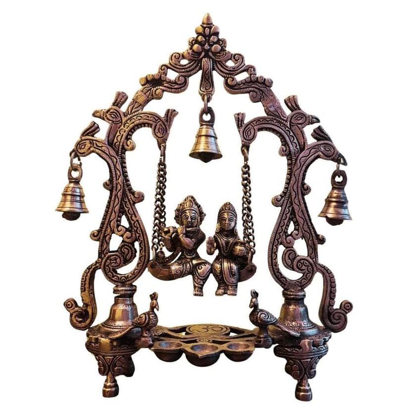 Sukh Sehaj Shree Radha Krishna Jhula | Handcrafted, Antique Finish, 14.1 Inch Length, for Home Temple, Decor, Pooja Ritual and Gifting view 2