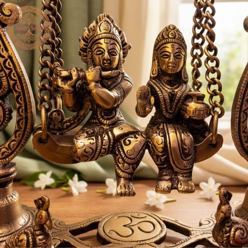 Sukh Sehaj Shree Radha Krishna Jhula | Handcrafted, Antique Finish, 14.1 Inch Length, for Home Temple, Decor, Pooja Ritual and Gifting view 3