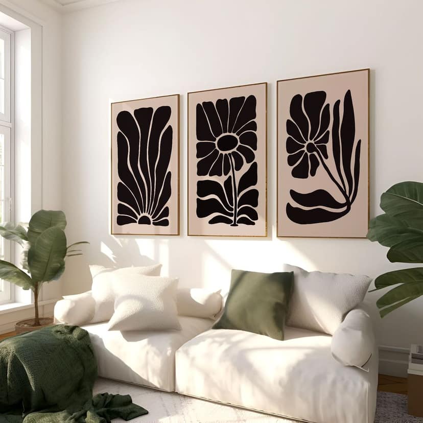 Rustic Charm Set of 3 Botanical Wall Painting for Home Decor | Black Matisse|13 x 18 inches (A3)|Black view 2