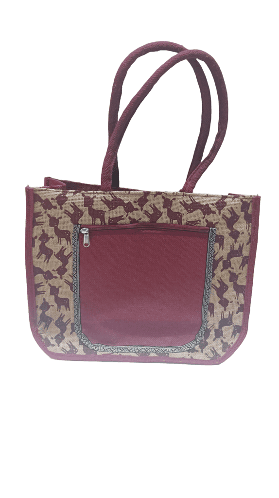 Jute Tote Bag with Zippered Closure and Front Pocket view 2