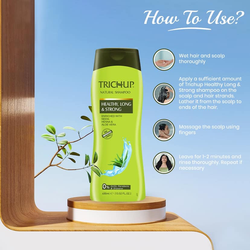 Trichup Healthy Long & Strong Natural Shampoo 400 ml – Aloe Vera & Neem Herbal Hair Care view 2