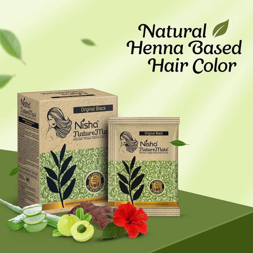 Nisha Nature Mate Henna Based Hair Colour Original Black 60gm Pack of 2, No Ammonia, No Resorcinol, 100% Grey Coverage view 3