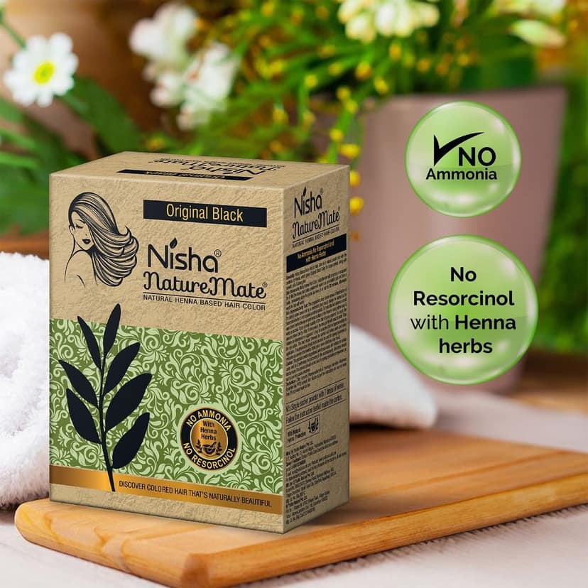 Nisha Nature Mate Henna Based Hair Colour Original Black 60gm Pack of 2, No Ammonia, No Resorcinol, 100% Grey Coverage view 4