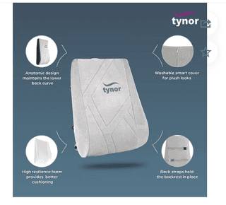 Tynor Back Rest Ergonomic Lumbar Back Support Cushion for Office Chair & Car Seat - Light Grey