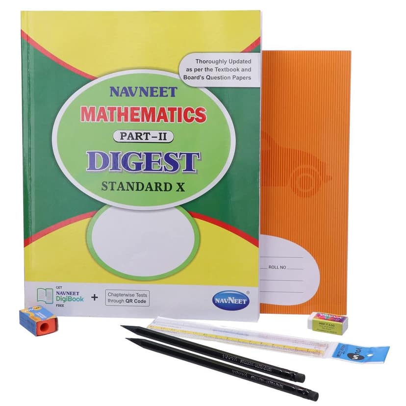 Navneet Youva Happiness Combo Mathematics Study Kit 1 Part 2 (1 Digest + 1 Notebook + 2 Pencils + 1 Sharpener + 1 Eraser + 1 Scale), Multi Colour
