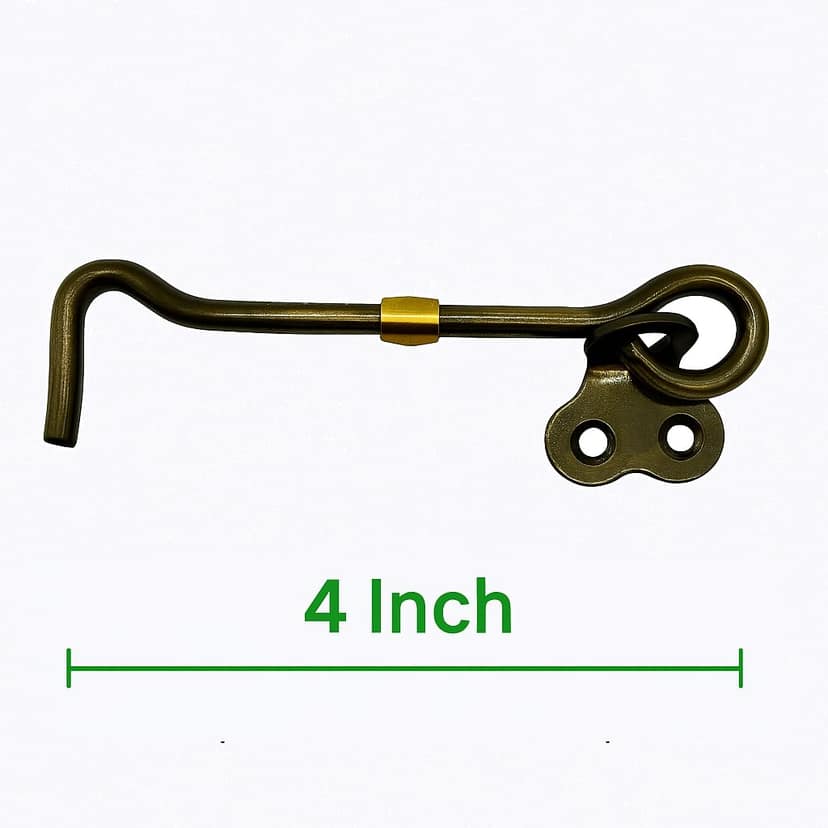 KARTHI7OCT STORE Black-Golden 4 Inch Brass Window Hook (Set of 2) � Vintage Style Cabin Hook Latch with Screws � Antique Door Stopper, Gate & Window Stay Lock view 2