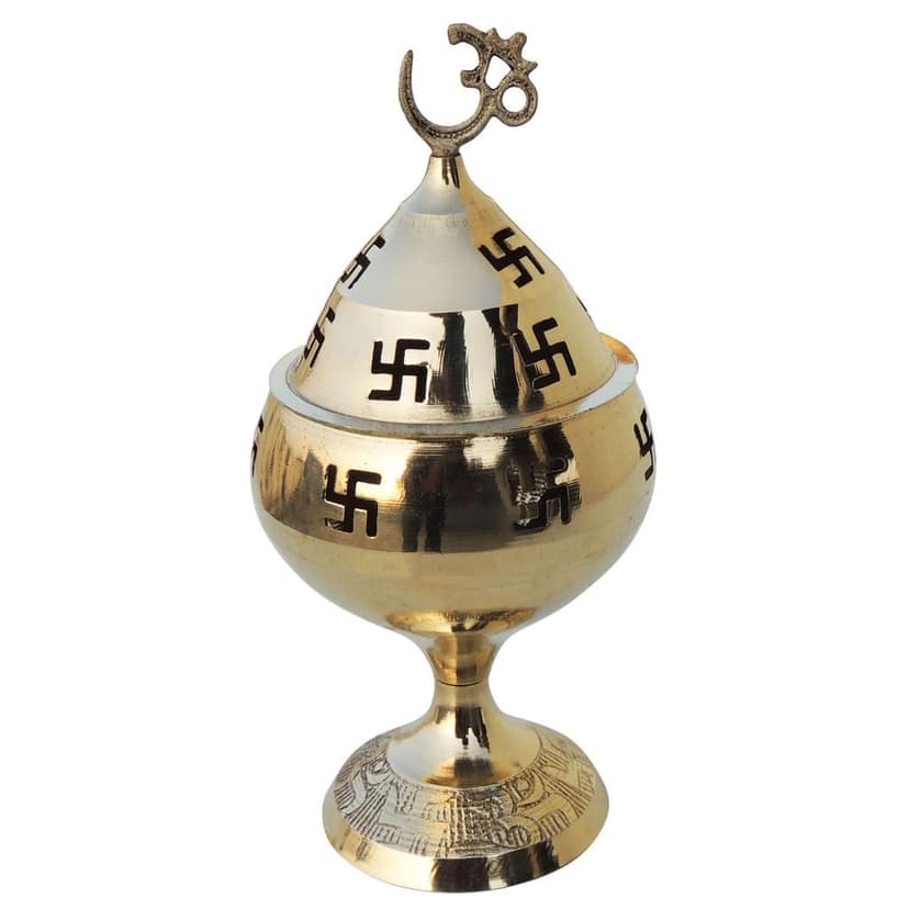 Brass Table Decor Oil Lamp Om Pakija Deepak - Elegant Deepak for Mandir Lighting, Height : 4.5 Inch (ZMAS164 F) view 3
