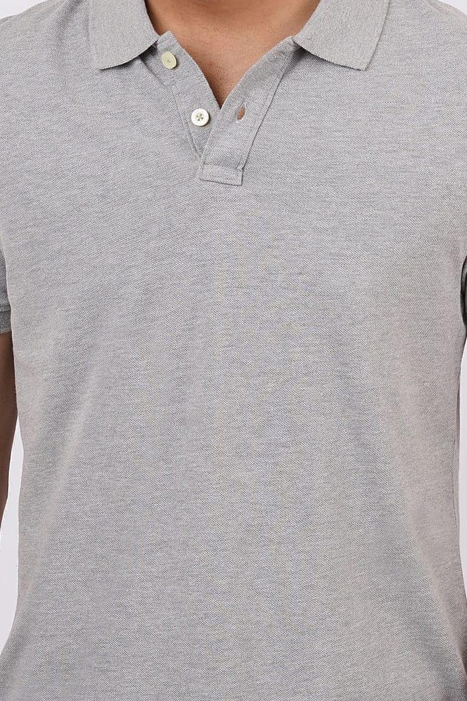 Men's Grey Melange Solid Polo T-Shirt view 4