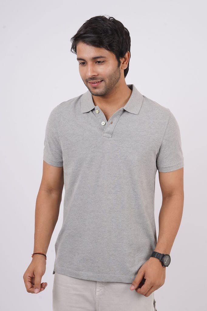 Men's Grey Melange Solid Polo T-Shirt view 6