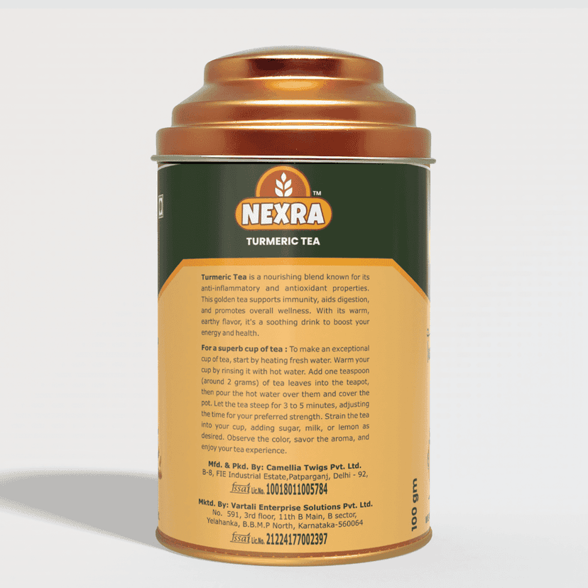 Nexra - Turmeric Tea - 100g Tin Box | Whole Leaf Herbal Blend | Natural Turmeric for a Refreshing and Healthy Experience view 3