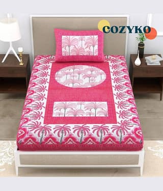 COZYKO Cotton 1 Single Bedsheet with 1 Pillow Cover ( Pink )