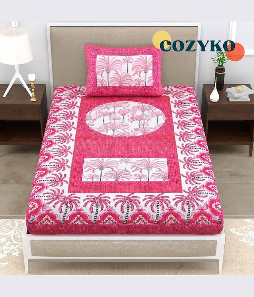 COZYKO Cotton 1 Single Bedsheet with 1 Pillow Cover ( Pink )