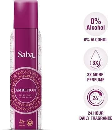 SABA Ambition Perfumed Body Spray Deodorant, Long lasting Fragrance, No Alcohol , Perfumed Body Spray Deodorant,Long lasting Fragrance,No Alcohol, Zero Itching, Zero Burning Sensation, Vegan and Halal, For women - 150 ml view 3