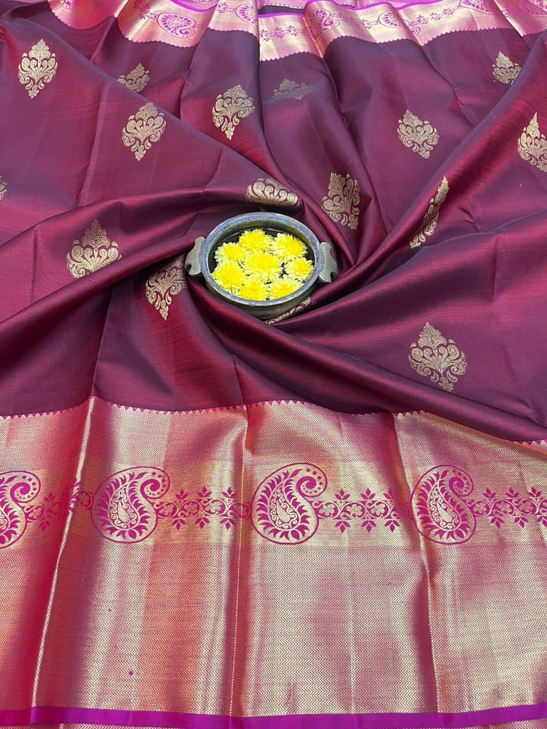 Honey Red Color Pure Silk Saree Has Beautiful Fancy Butta Design with Unstitched Blouse