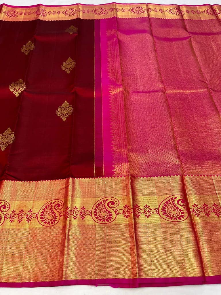 Honey Red Color Pure Silk Saree Has Beautiful Fancy Butta Design with Unstitched Blouse view 4