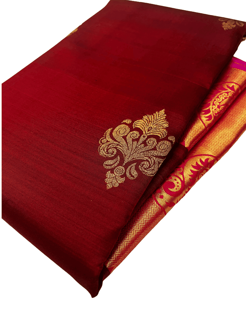 Honey Red Color Pure Silk Saree Has Beautiful Fancy Butta Design with Unstitched Blouse view 5
