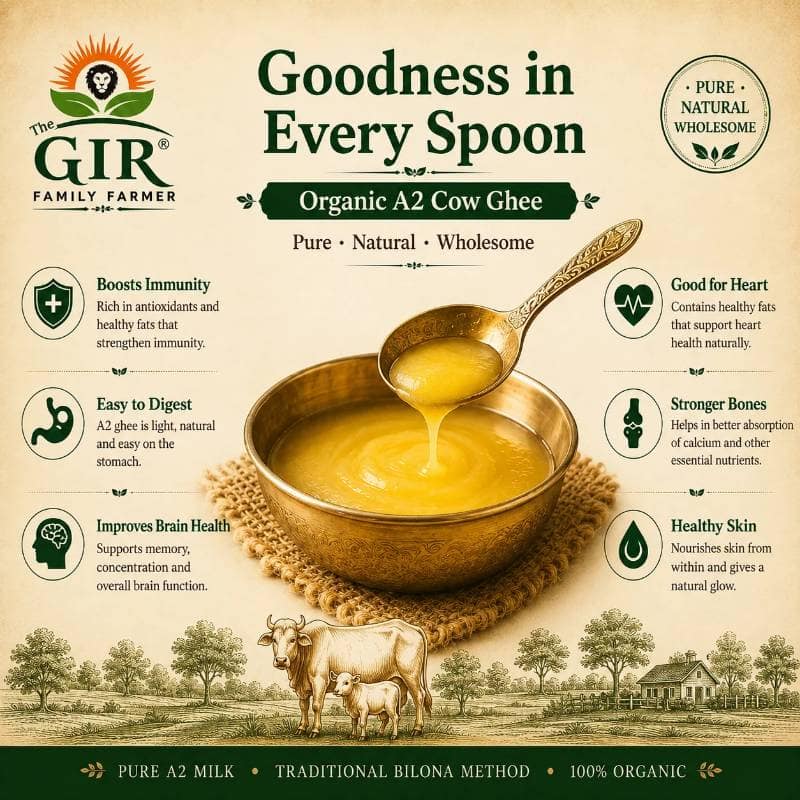 The Gir Family Farmer Organic A2 Cow Ghee (1 L) | Traditional Bilona Method | Pure & Wholesome Cooking view 3