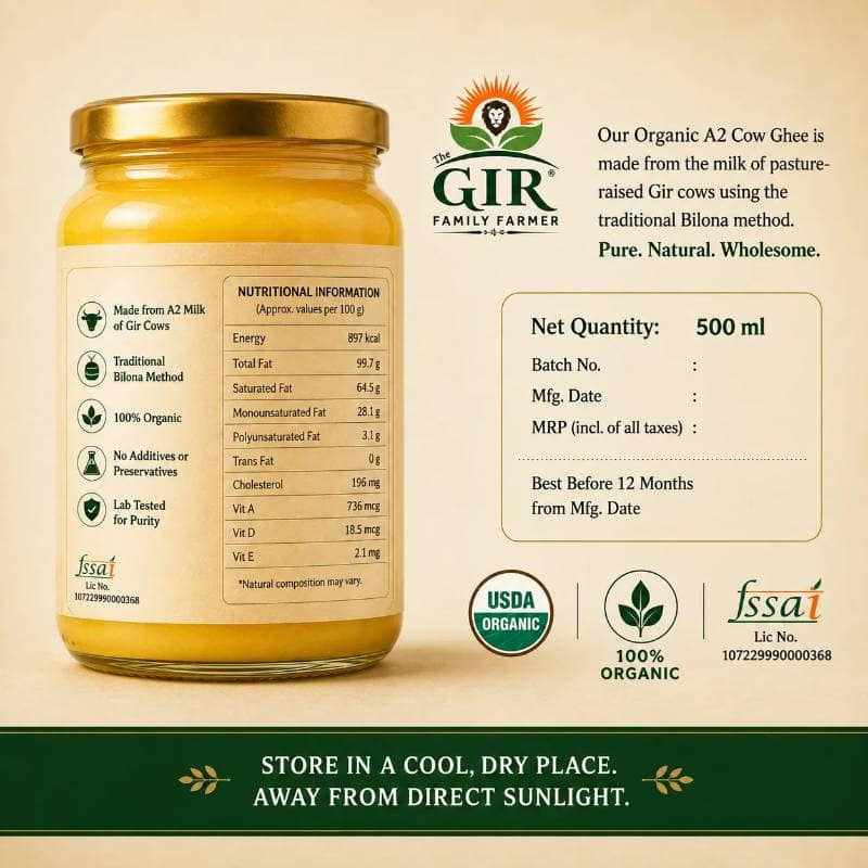The Gir Family Farmer Organic A2 Cow Ghee (1 L) | Traditional Bilona Method | Pure & Wholesome Cooking view 8