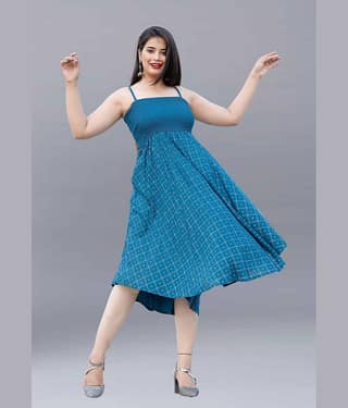 ZAMAISHA Women Rayon A-line Dress ( Turquoise )