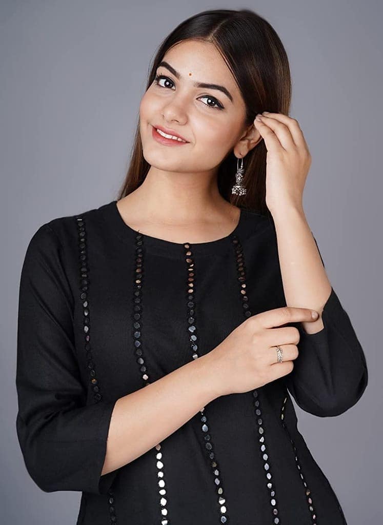 Buy & Try Women's Rayon Kurti with Sharara Set. Aari Work Kurta Sarara for Eid Festival Occasion. view 4