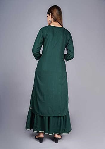 Buy & Try Women's Rayon Kurti with Sharara Set. Aari Work Kurta Sarara for Eid Festival Occasion. view 7