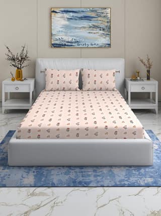 Quirky Home Rome Collection Premium Cotton Blend 180 TC Flat Double Wrinklefree Bedsheet with 2 Pillow Covers, Beige Flower