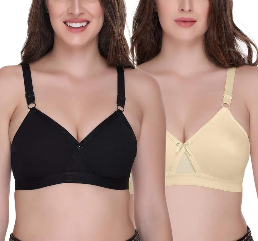 SONA Women's Super-Fit T-Shirt Bra Full Coverage Non Padded Cotton Pack of 2