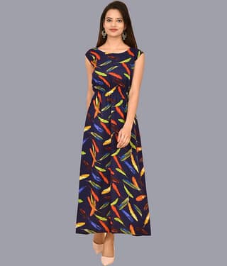QuaClo Women Crepe Printed Gown ( Multicolor )