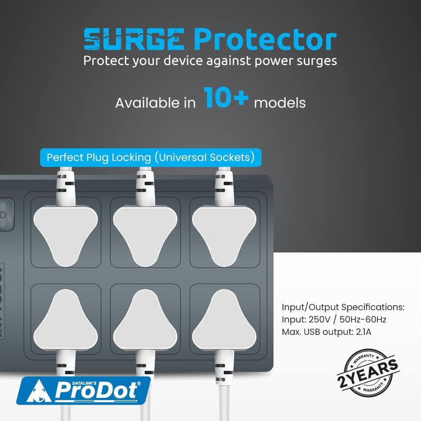 PRODOT Power Spike Guard, Strip Surge Protector with Master Switch and 6 Outlets, Heavy Duty Extension Cord for Home, Office, Travel & Phone Charging view 3