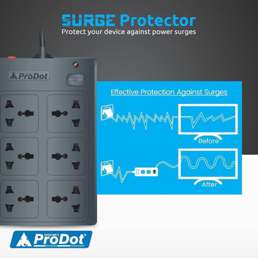 PRODOT Power Spike Guard, Strip Surge Protector with Master Switch and 6 Outlets, Heavy Duty Extension Cord for Home, Office, Travel & Phone Charging view 4