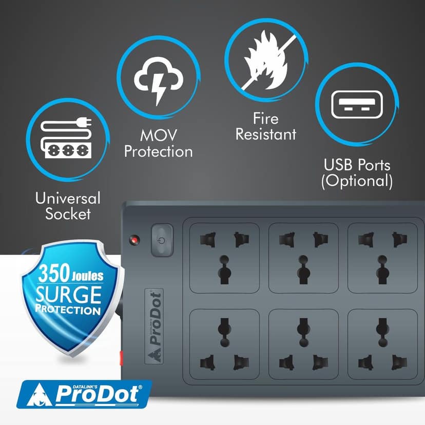 PRODOT Power Spike Guard, Strip Surge Protector with Master Switch and 6 Outlets, Heavy Duty Extension Cord for Home, Office, Travel & Phone Charging view 5