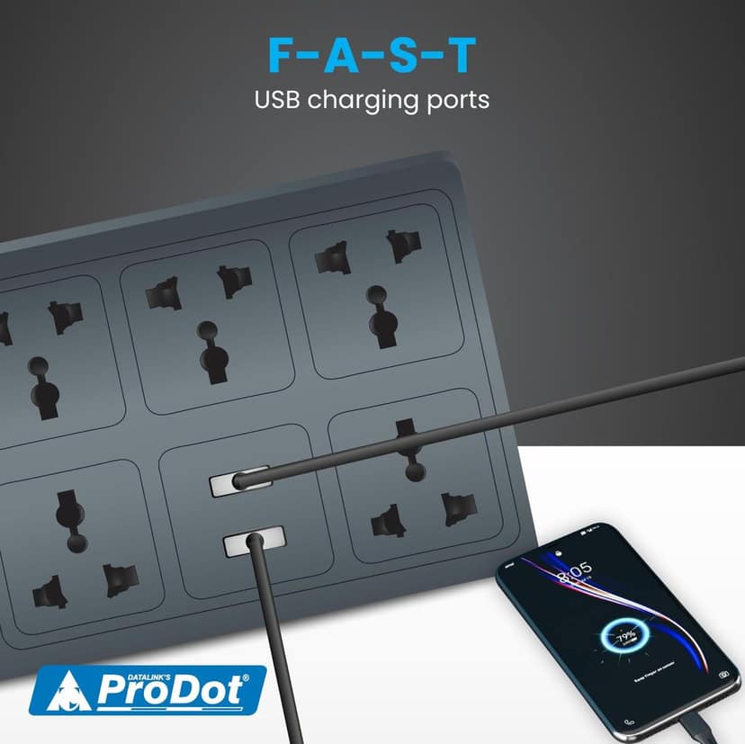 PRODOT Power Spike Guard, Strip Surge Protector with Master Switch and 6 Outlets, Heavy Duty Extension Cord for Home, Office, Travel & Phone Charging view 8