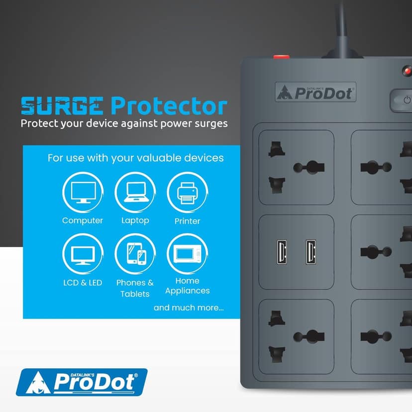 PRODOT Power Spike Guard, Strip Surge Protector with Master Switch and 6 Outlets, Heavy Duty Extension Cord for Home, Office, Travel & Phone Charging view 9