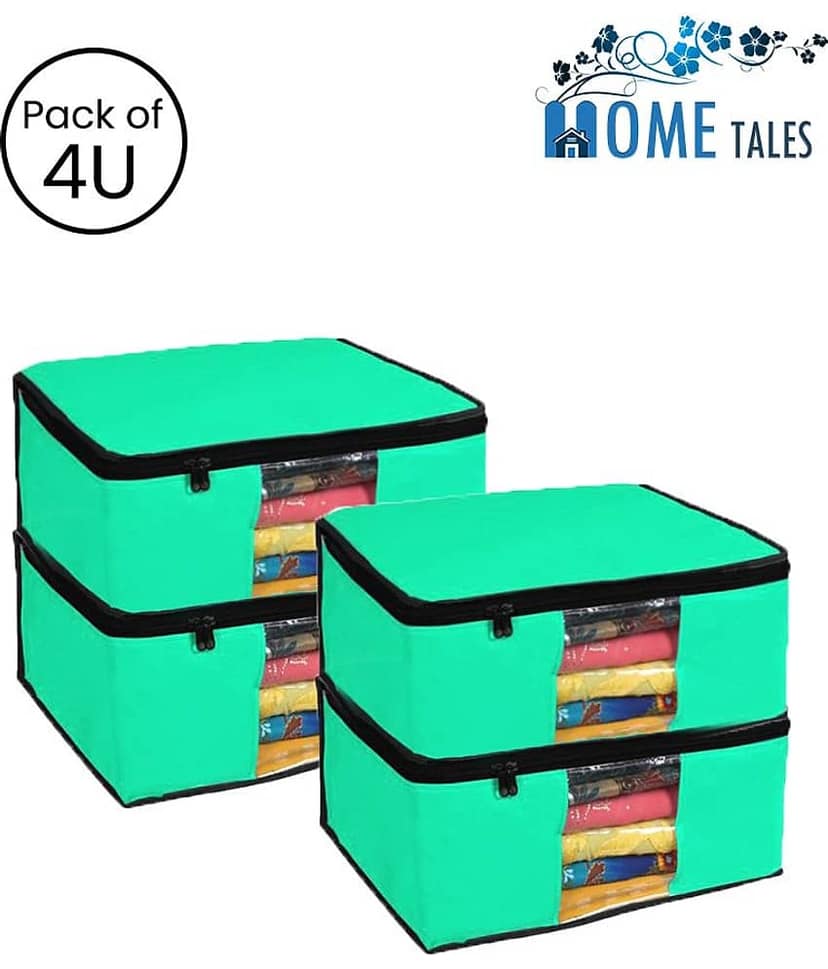 Non-Woven Saree Cover / Cloth Storage & Organizer with Transparent Window,Green (4U)